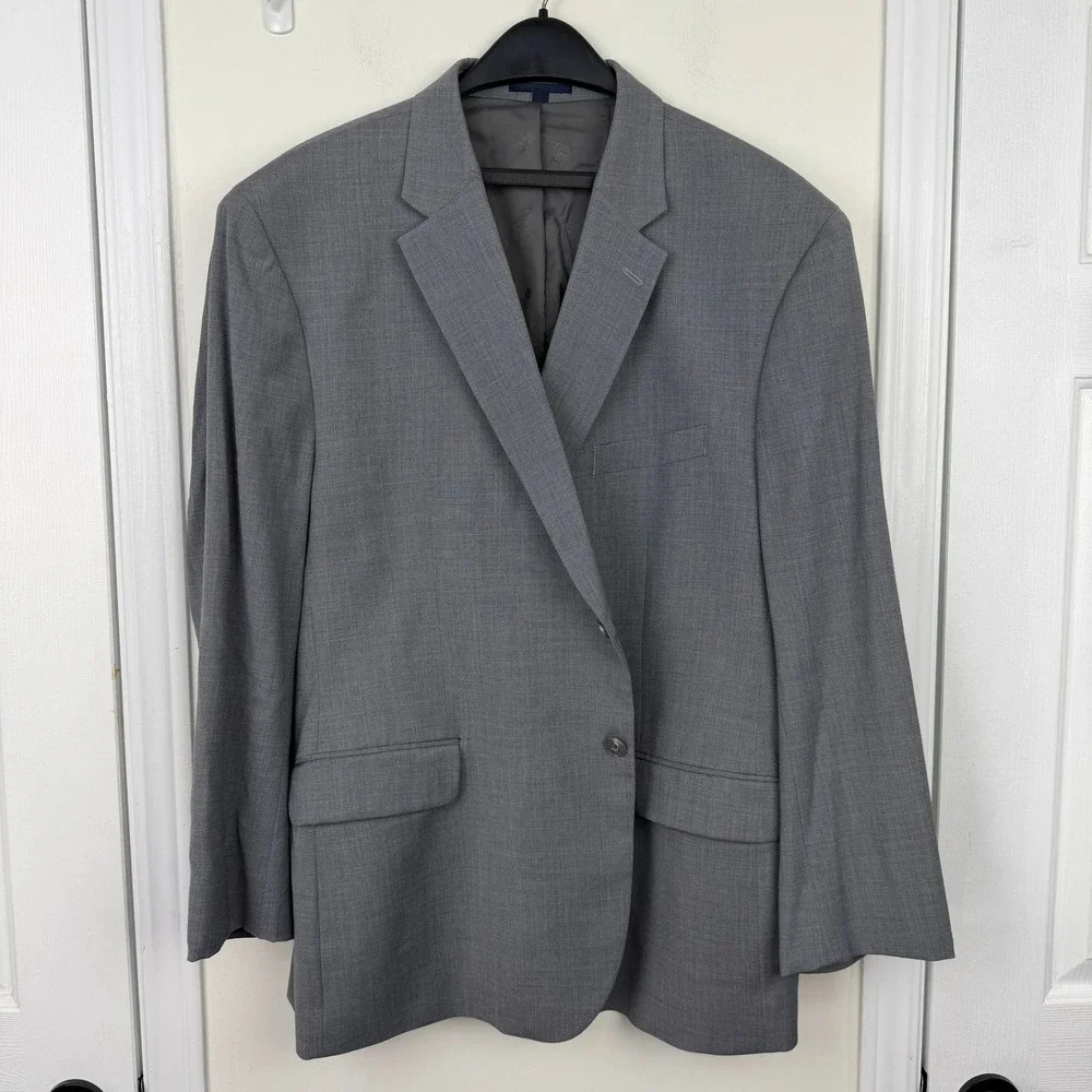 JOS A BANK 1905 52R Tailored Fit Plaid Grey‎ Wool Blend Jacket Blazer Sport Coat